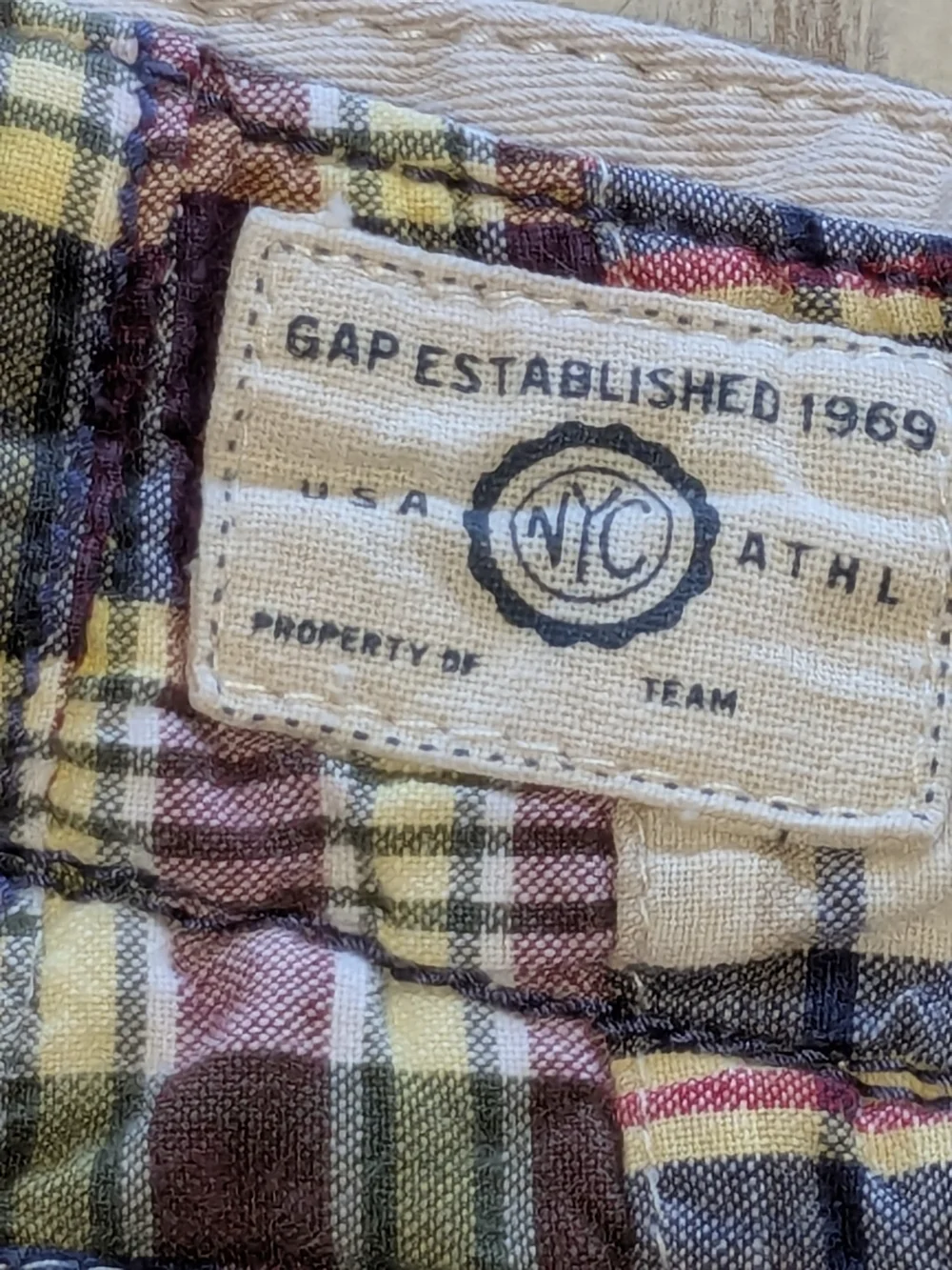 BOYS GAP PATCHWORK MADRAS PLAID CARGO SHORTS - SIZE 14 HUSKY